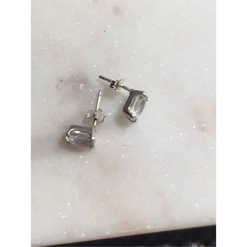 White Quartz Stud Earrings, Sterling Silver, NEW, Handmade, 5 x 7